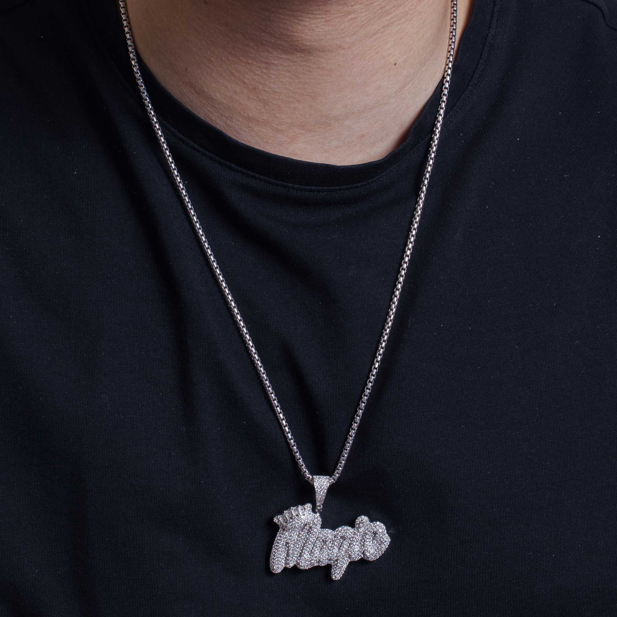 Colgante hip hop mágico con corona de circonitas cúbicas en plata de ley 925 rodiada - SLP00008