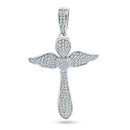 Rhodium Plated 925 Sterling Silver CZ Encrusted Winged Cross Pendant - SLP00192