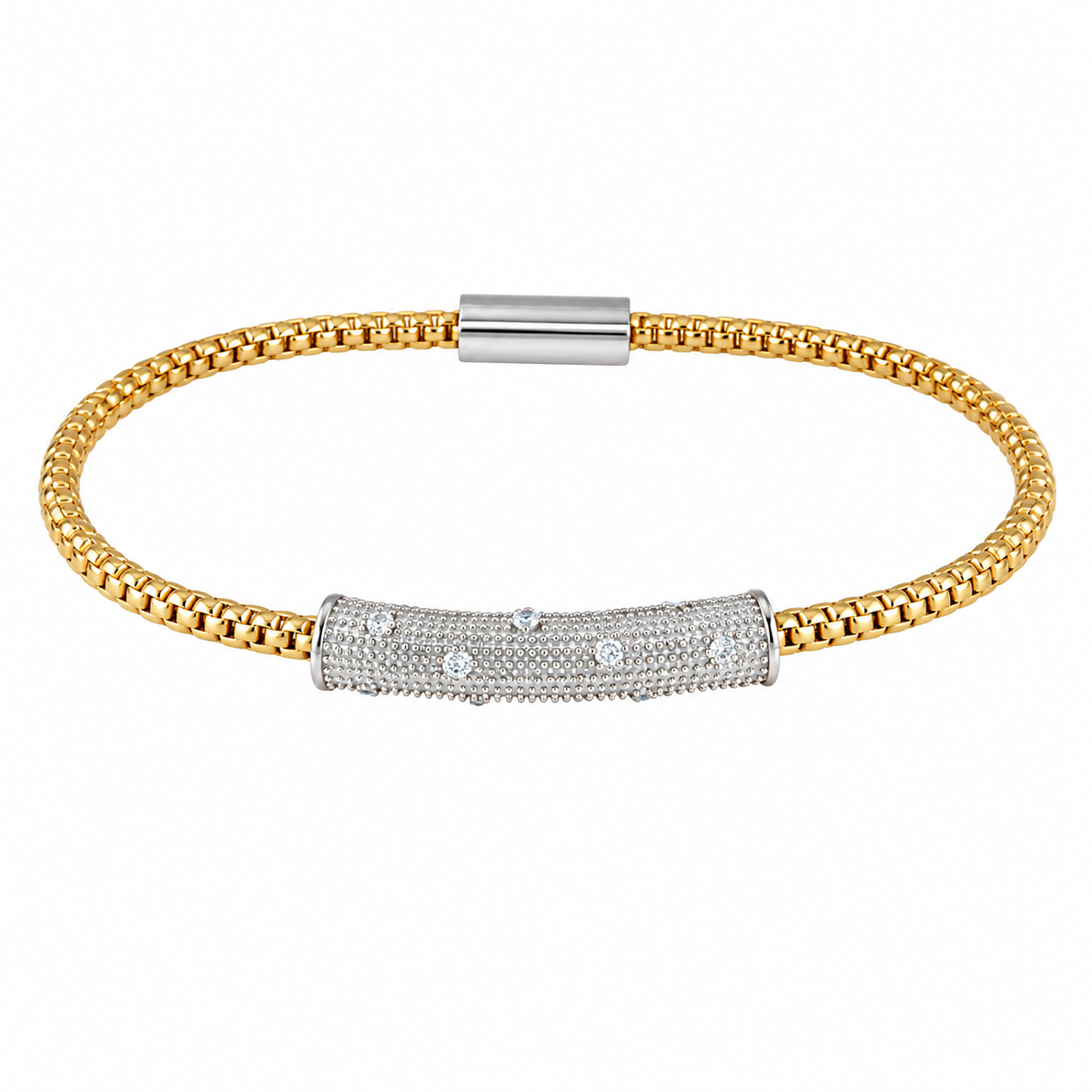 Clearance-Plated 925 Sterling Silver Bar CZ Magnetic Bracelet - SPB00004