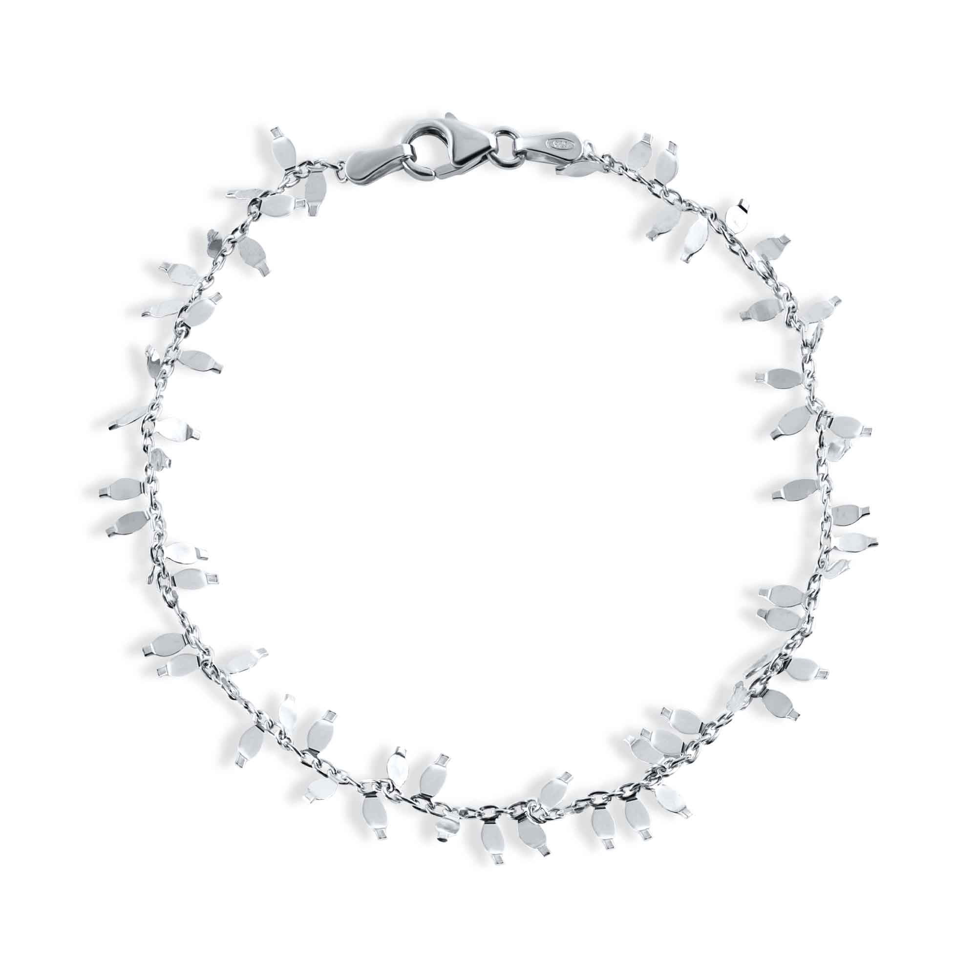 Rhodium Plated 925 Sterling Silver Leaves Link Bracelet - SPB00013RH
