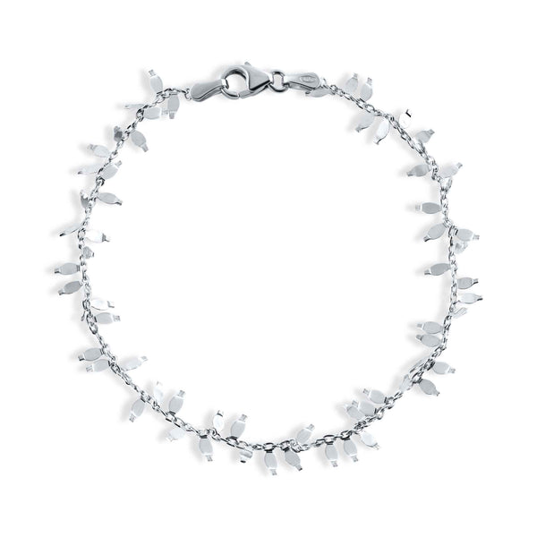 Silver 925 Rhodium Plated Leaves Link Bracelet - SPB00013RH