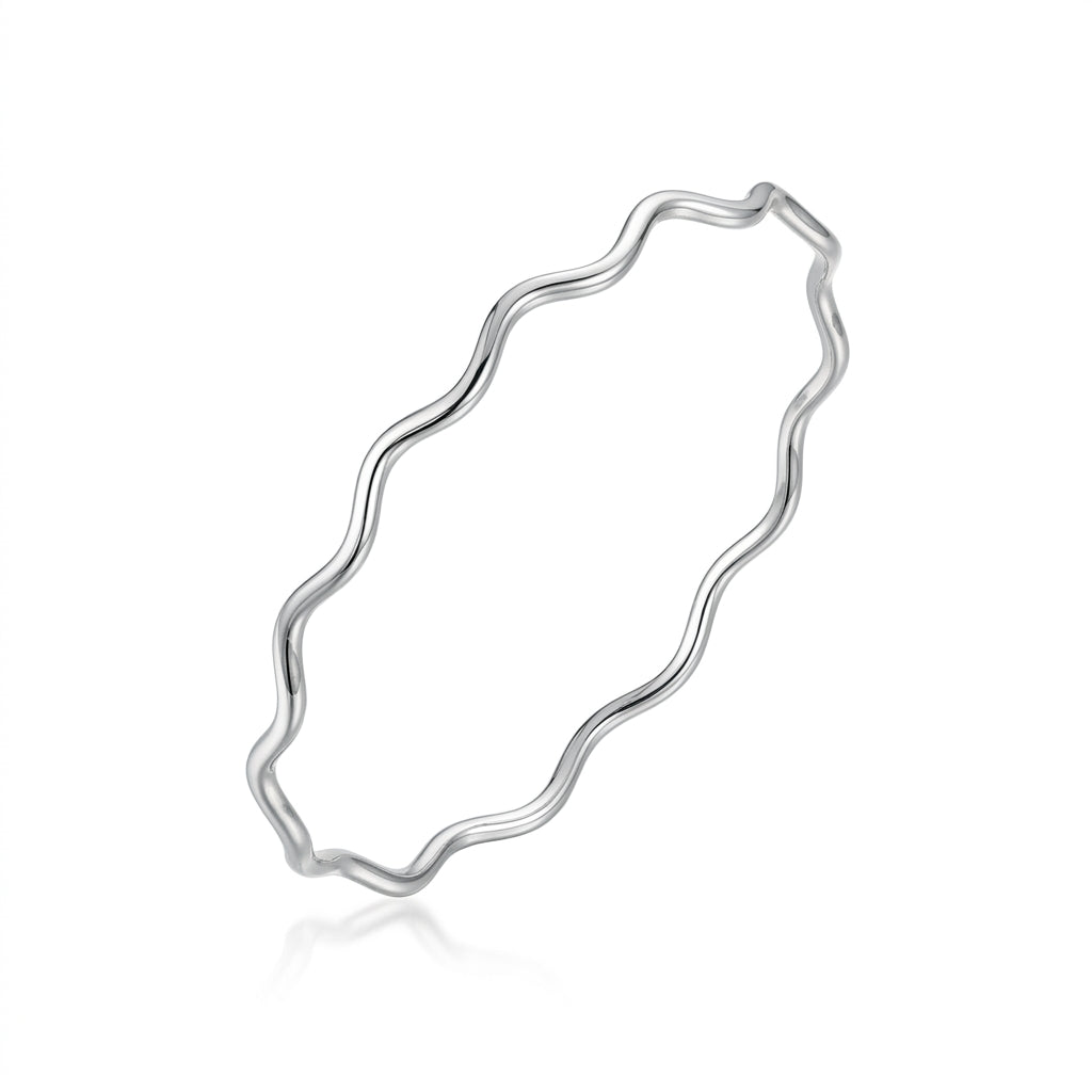 Pulsera Rígida de Plata de Ley 925 con Onda Pulida - SPB00033