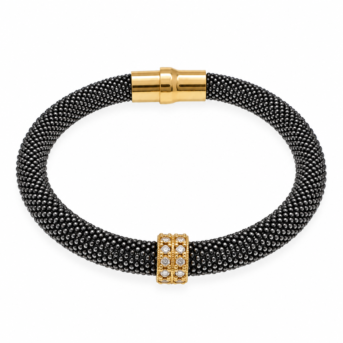 Final Price-Black Rhodium & Gold Plated 925 Silver CZ Accent Textured Italian Bracelet - SPB00048