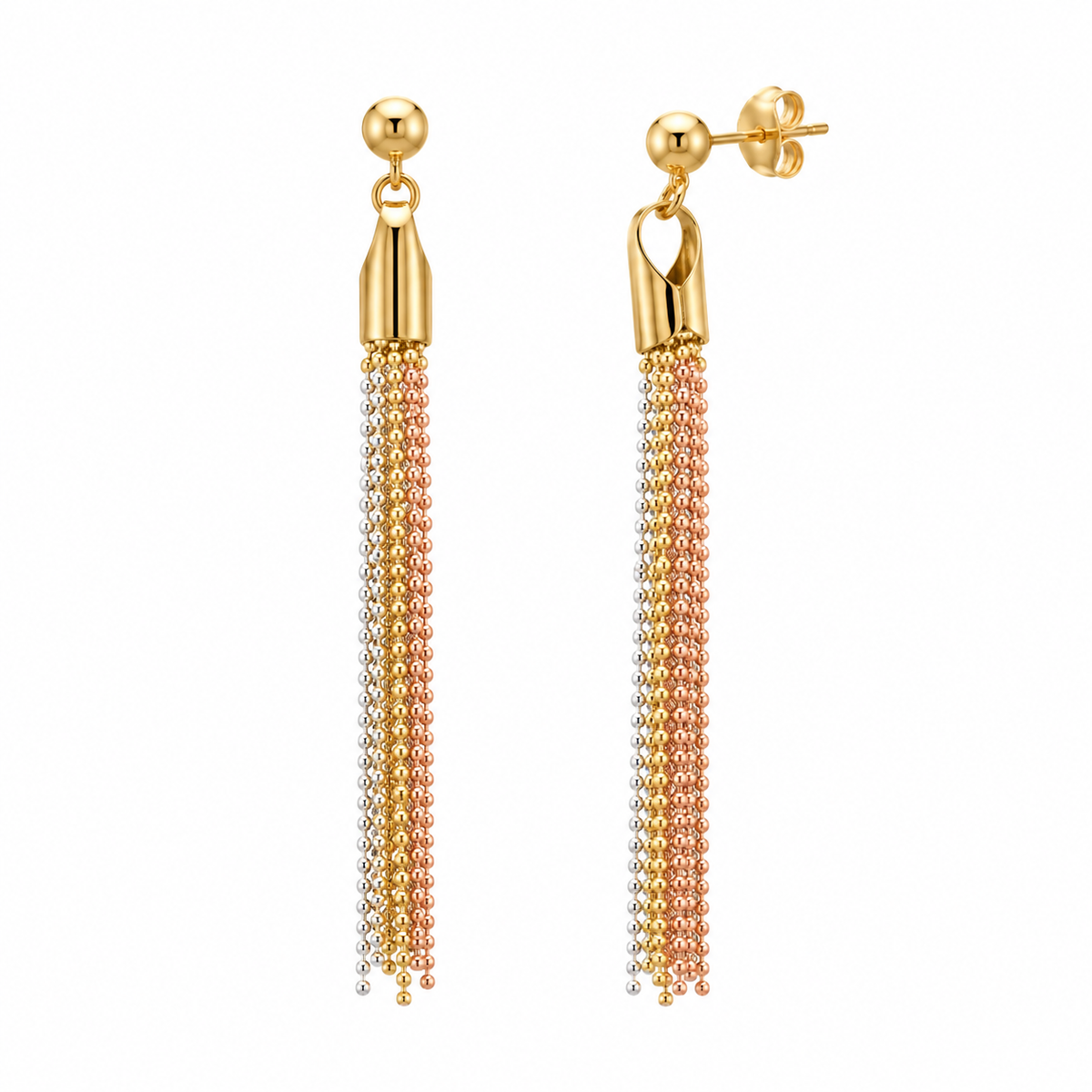 Final Price- Tri-Tone 925 Sterling Silver Beaded Tassel Earrings- SPE00040