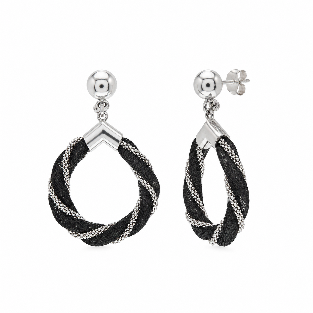 Final Price-Two-Tone Plated 925 Sterling Silver Twisted Mesh Earrings-SPE00044