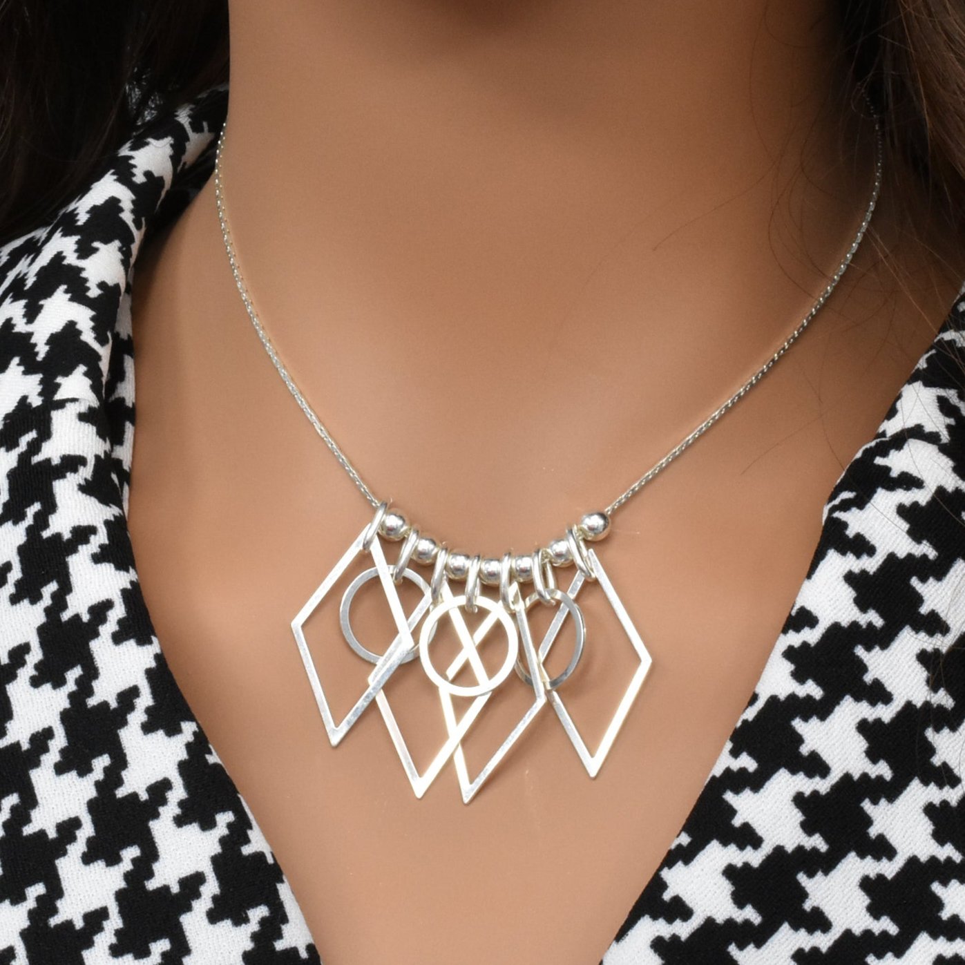 High Polish 925 Sterling Silver Multi Shaped Necklace- SPN00014