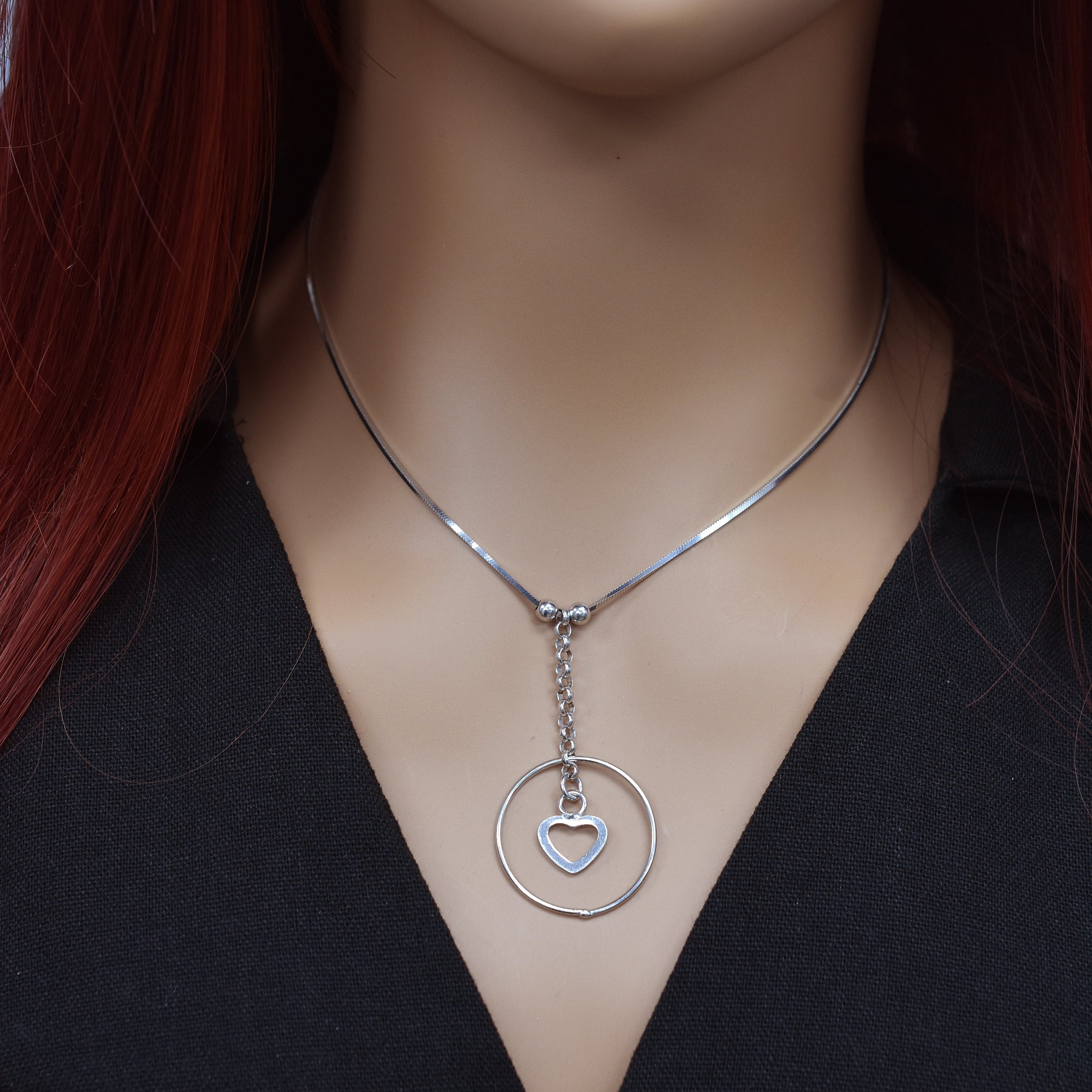 Collar de corazón colgante recortado en plata de ley 925 rodiada - SPN00028