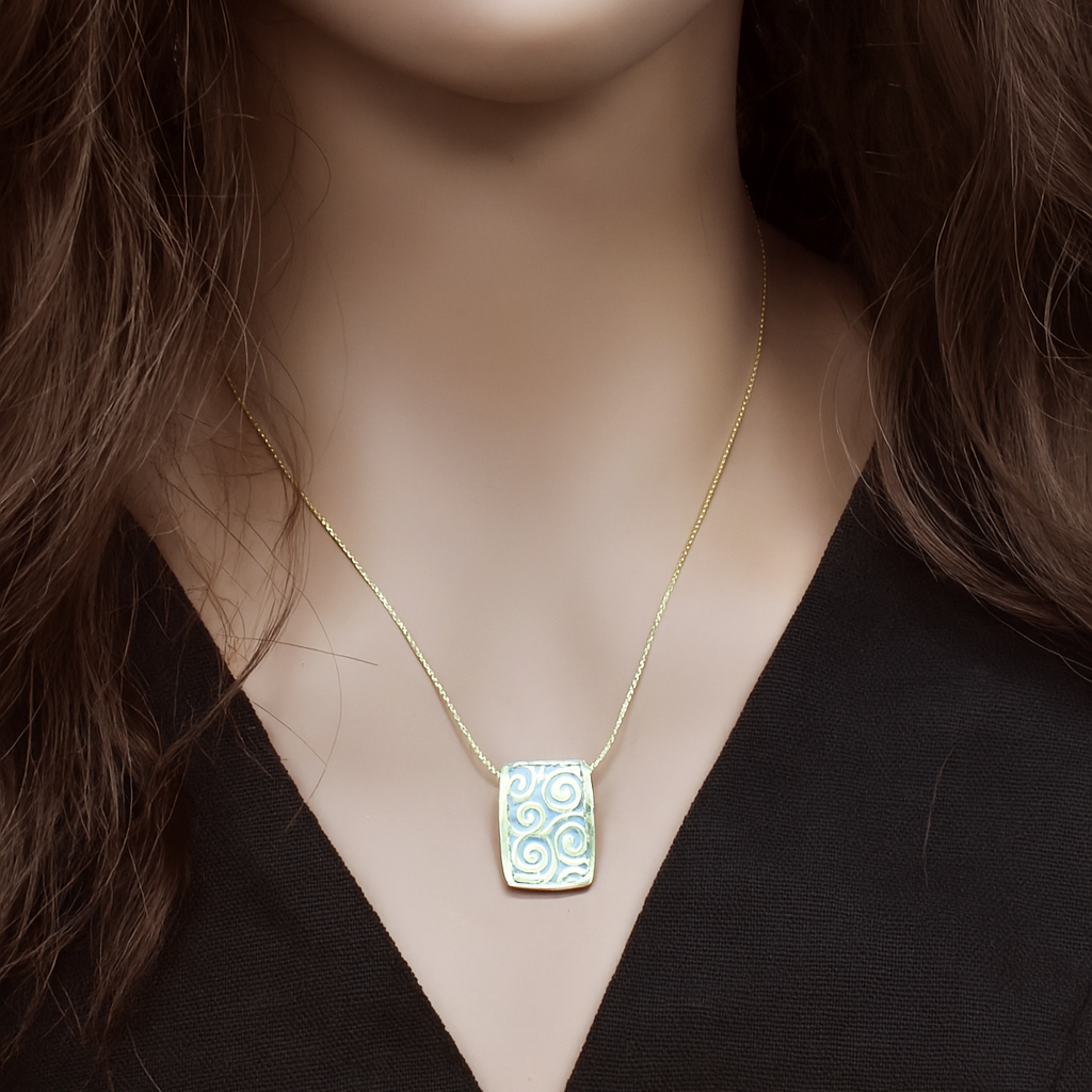 Clearance-925 Sterling Silver Matte Finish Enamel Gold Filigree Design Pendant - SPP00013