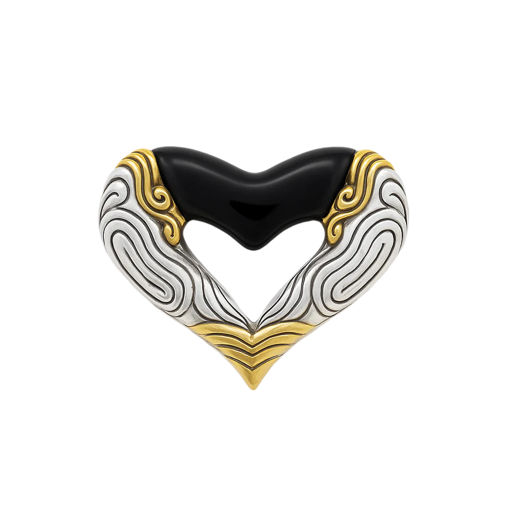 Clearance-Sterling Silver Matte Finish Three-Tone Open Heart Pendant - SPP00004