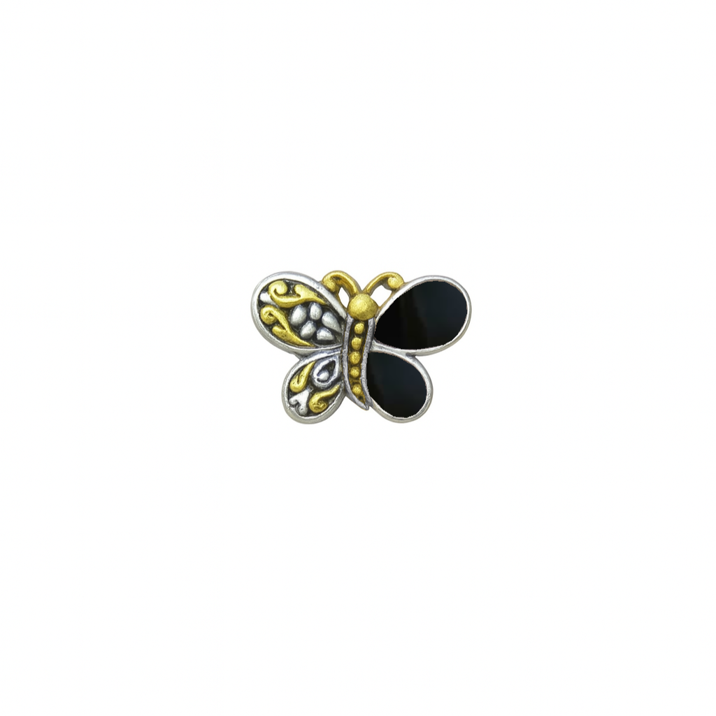 Clearance-Sterling Silver Matte Finish Filigree style BLK Onyx Butterfly Pendant - SPP00005BLK