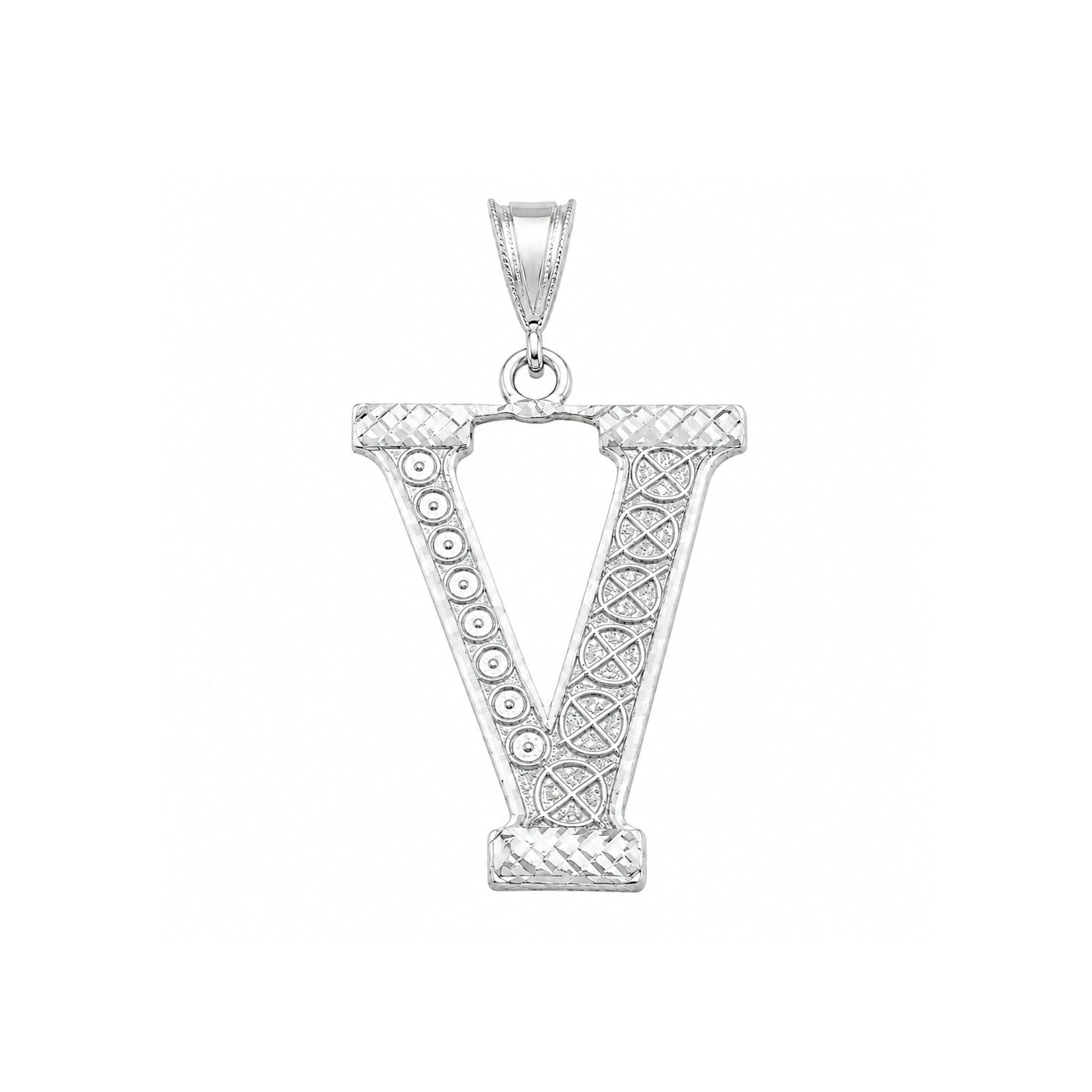 925 Sterling Silver Large Diamond Cut Initial Charm Pendant-SPP00107