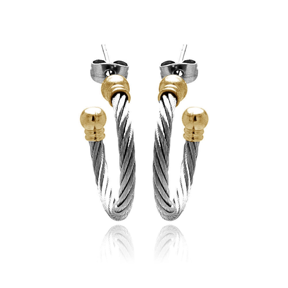 Gold & Rhodium Plated Stainless Steel Cable Hoop Earrings - SSE00024