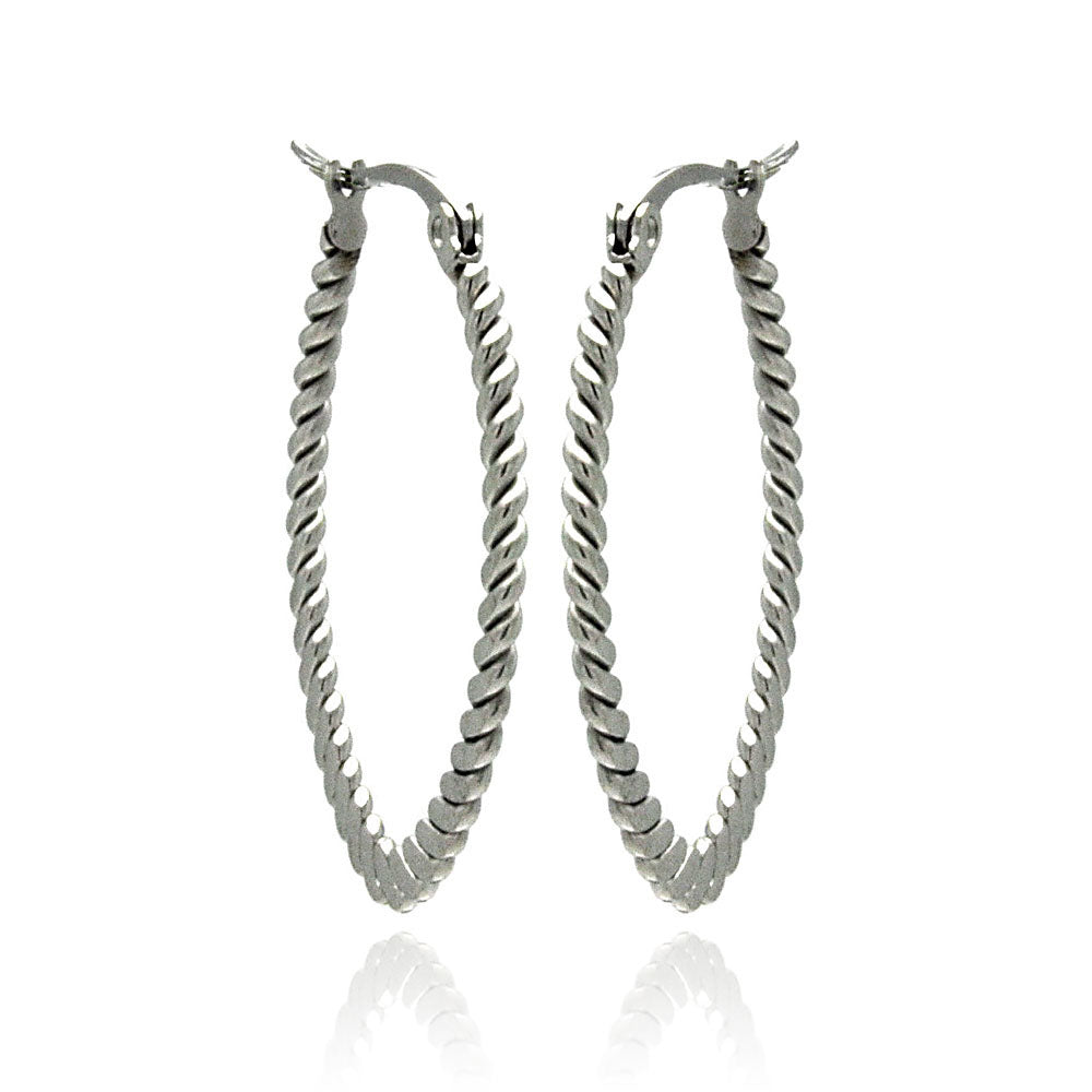 Rhodium Plated Stainless Steel Rope Hoop Earrings - SSE00039