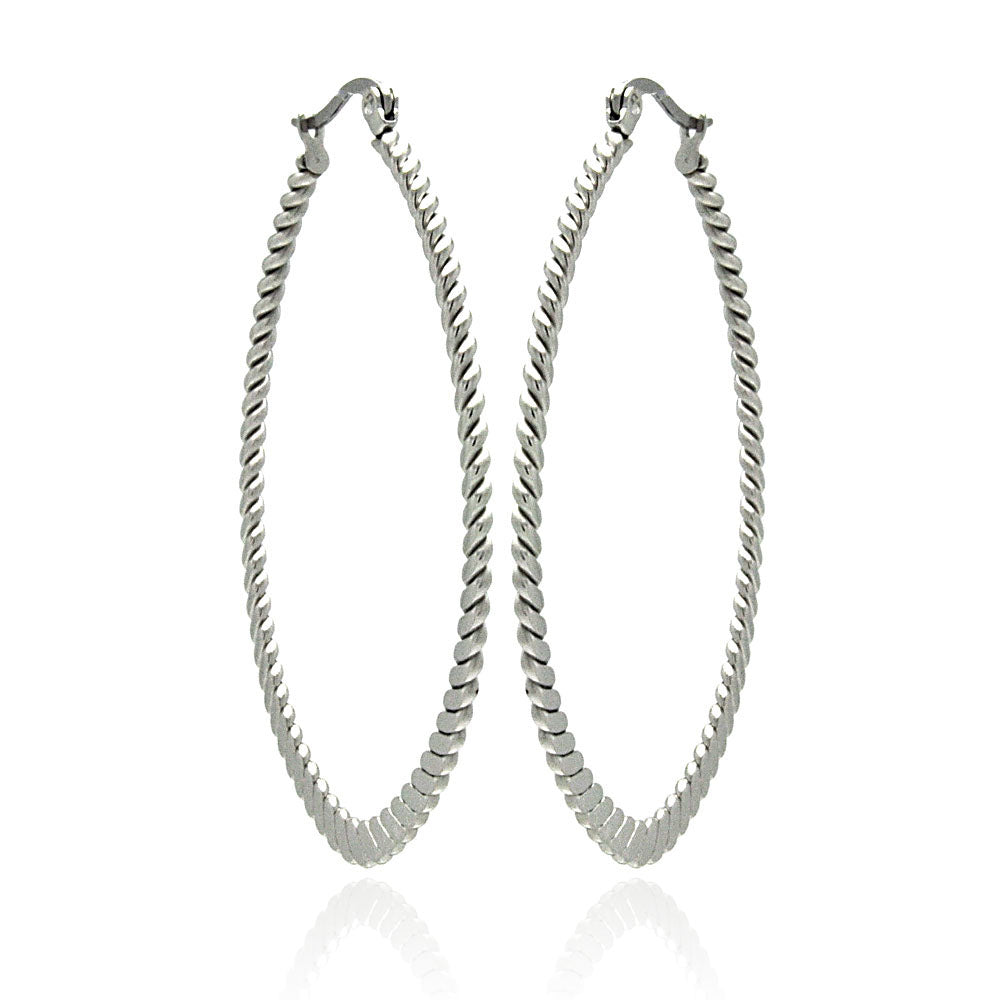 Rhodium Plated Stainless Steel Rope Hoop Earrings - SSE00039