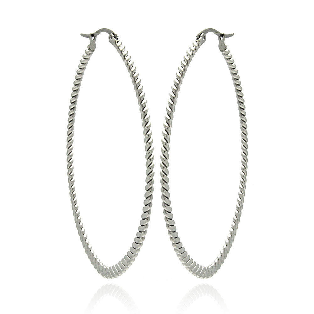 Rhodium Plated Stainless Steel Rope Hoop Earrings - SSE00039