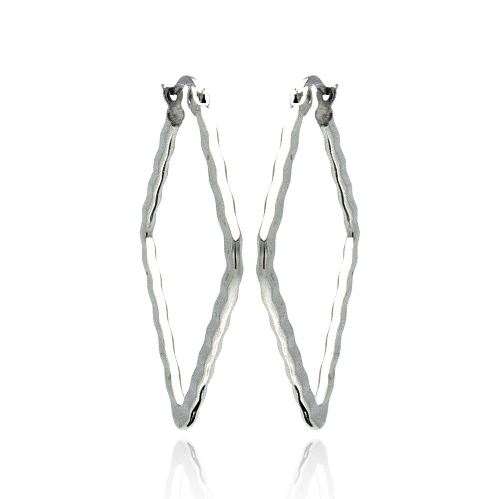 Rhodium Plated Stainless Steel Hammered Square Hoop Earrings - SSE00041