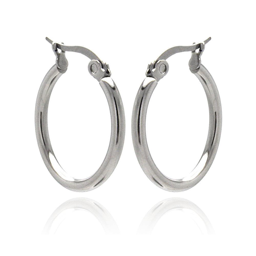 Rhodium Plated Stainless Steel Plain Hoop Earrings - SSE00042