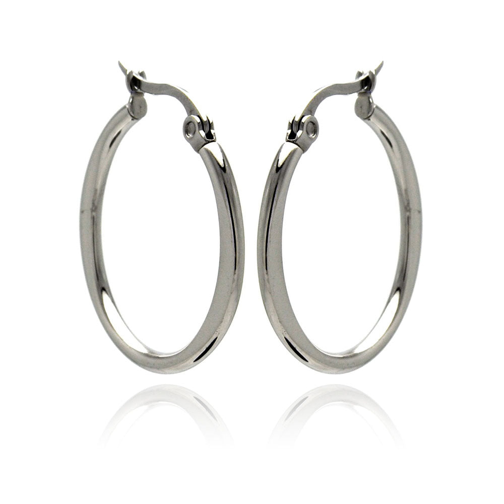 Rhodium Plated Stainless Steel Plain Flat Hoop Earrings - SSE00044