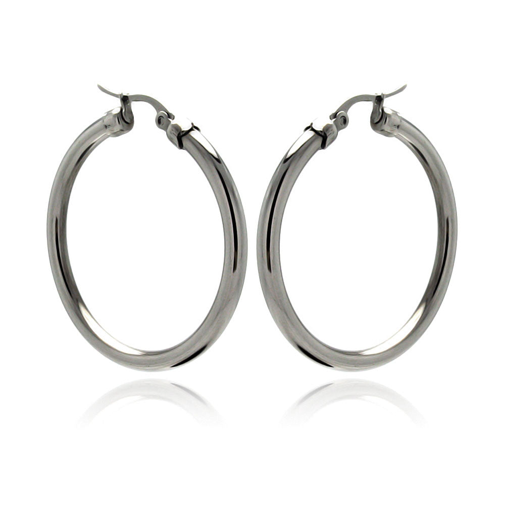 Rhodium Plated Stainless Steel Tube Hoop Earrings - SSE00046