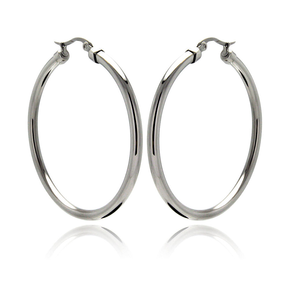 Rhodium Plated Stainless Steel Tube Hoop Earrings - SSE00046