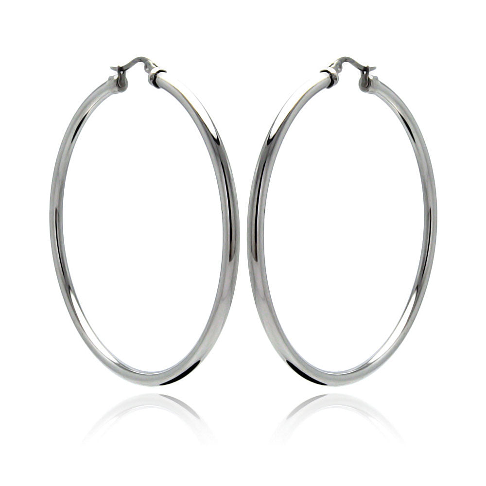 Rhodium Plated Stainless Steel Tube Hoop Earrings - SSE00046