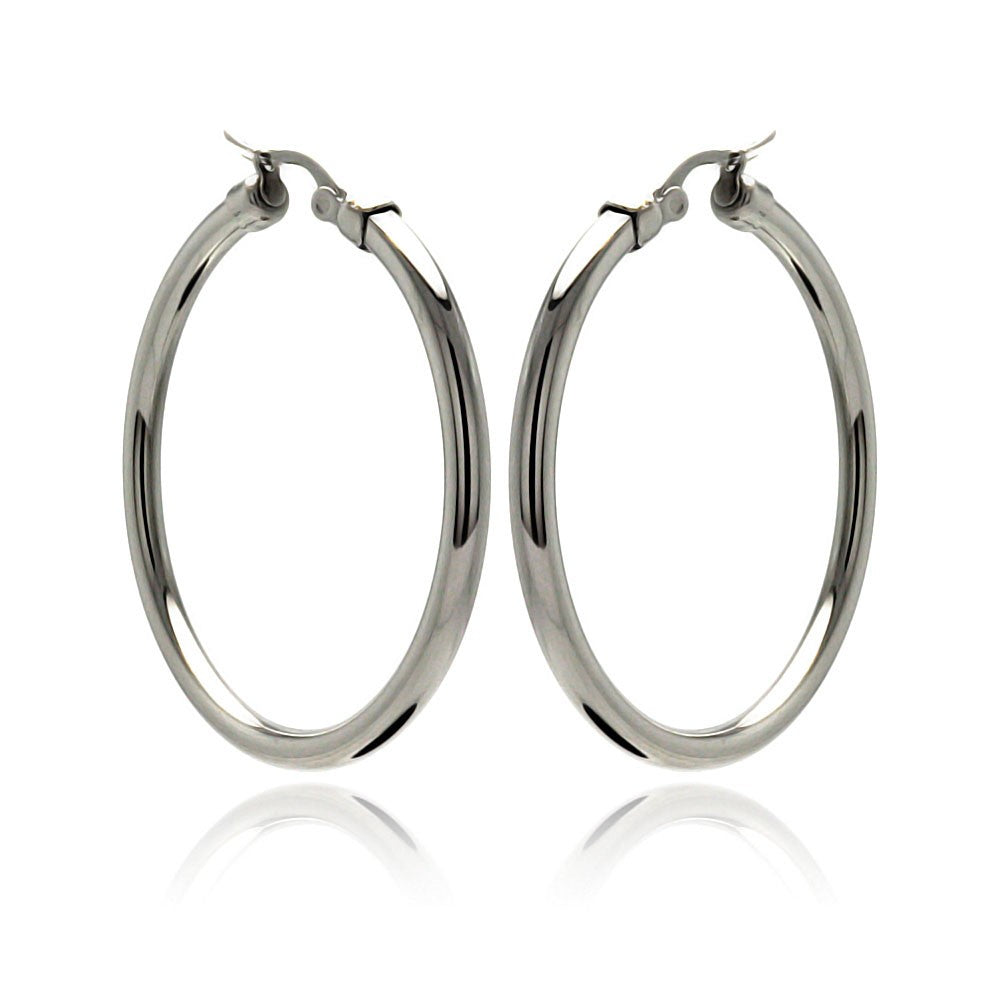 Rhodium Plated Stainless Steel Tube Hoop Earrings - SSE00046