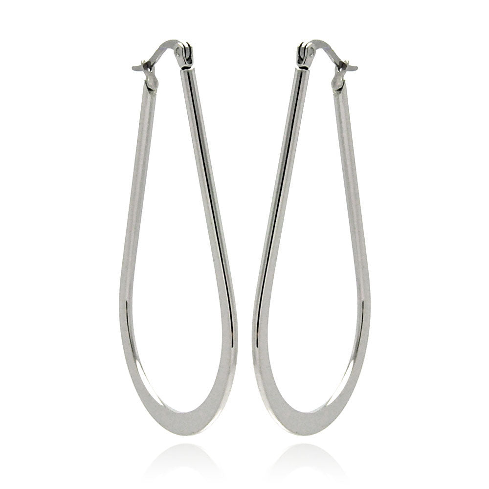 Rhodium Plated Stainless Steel "U" Hoop Earrings - SSE00049