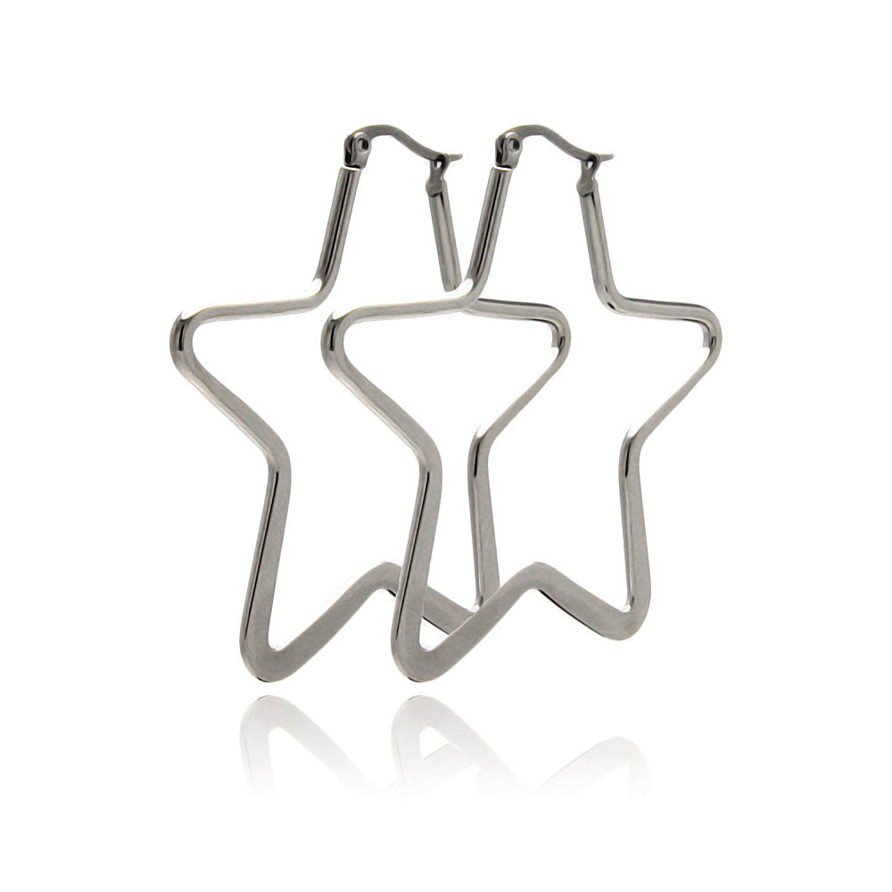 Rhodium Plated Stainless Steel Star Hoop Earrings - SSE00050