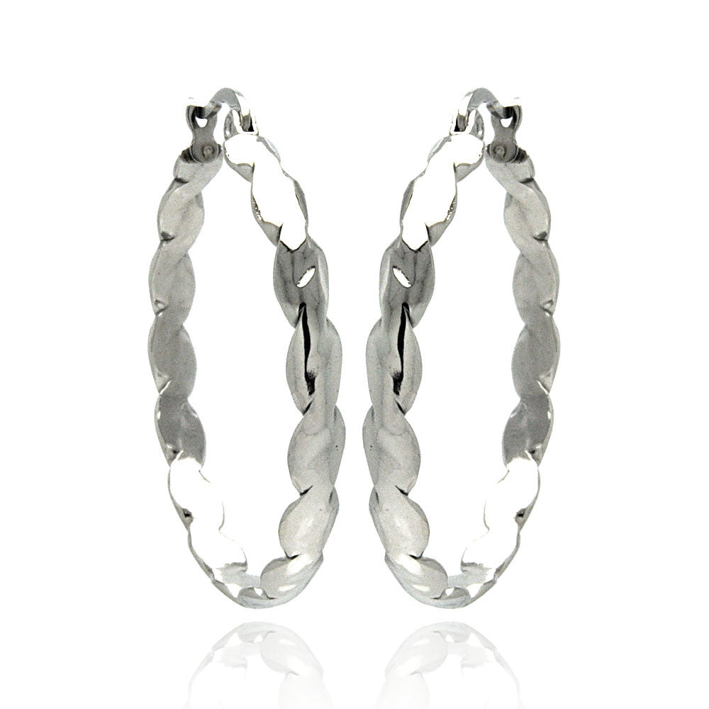 Rhodium Plated Stainless Steel Wave Hoop Earrings - SSE00051