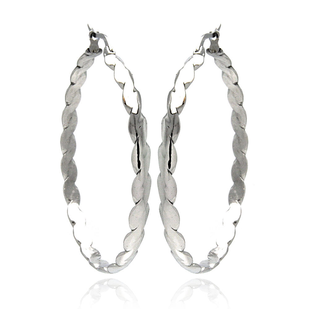 Rhodium Plated Stainless Steel Wave Hoop Earrings - SSE00051