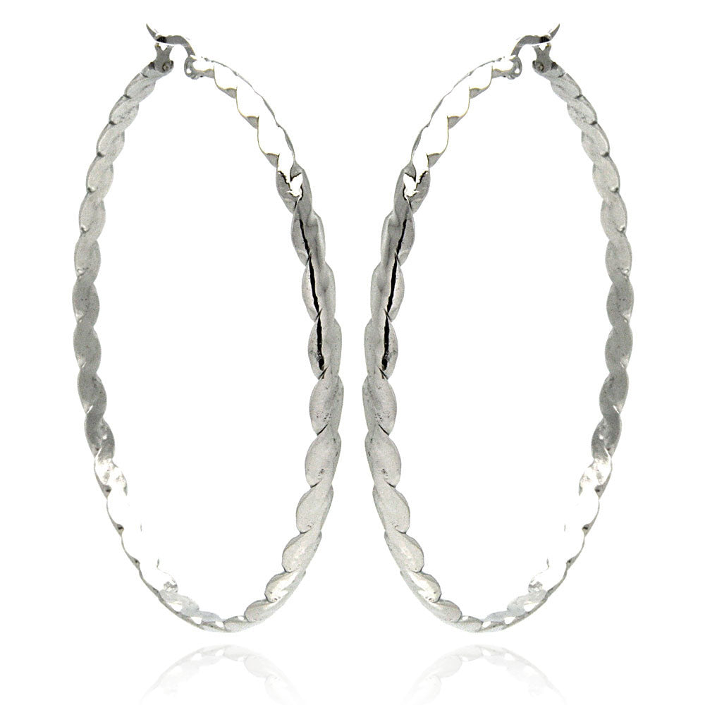 Rhodium Plated Stainless Steel Wave Hoop Earrings - SSE00051