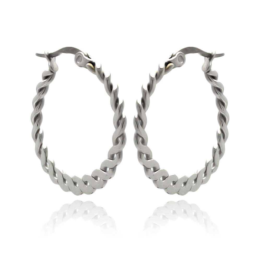 Rhodium Plated Stainless Steel Flat Braid Hoop Earrings - SSE00052