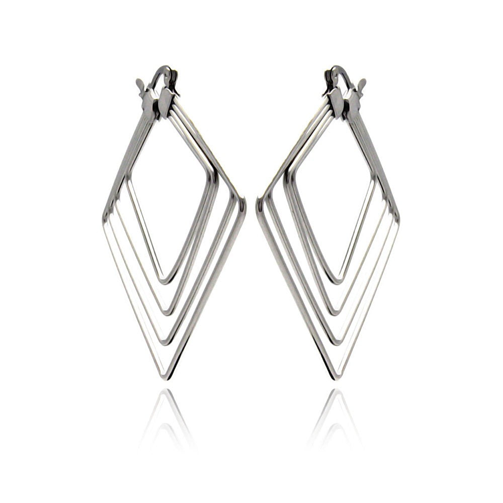 Rhodium Plated Stainless Steel Quadruple Square Hoop Earrings - SSE00054