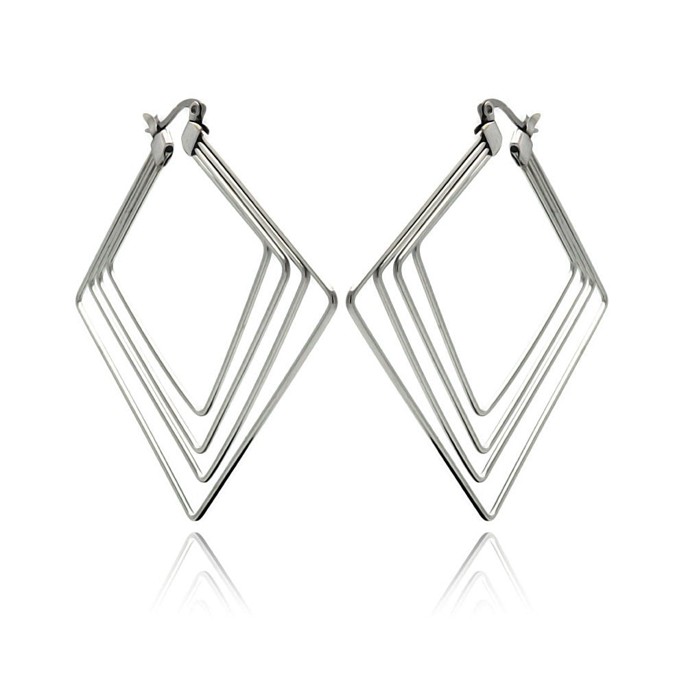 Rhodium Plated Stainless Steel Quadruple Square Hoop Earrings - SSE00054