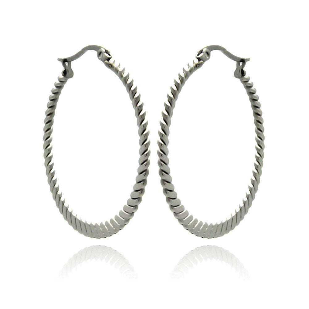 Rhodium Plated Stainless Steel Flat Braid Hoop Earrings - SSE00060