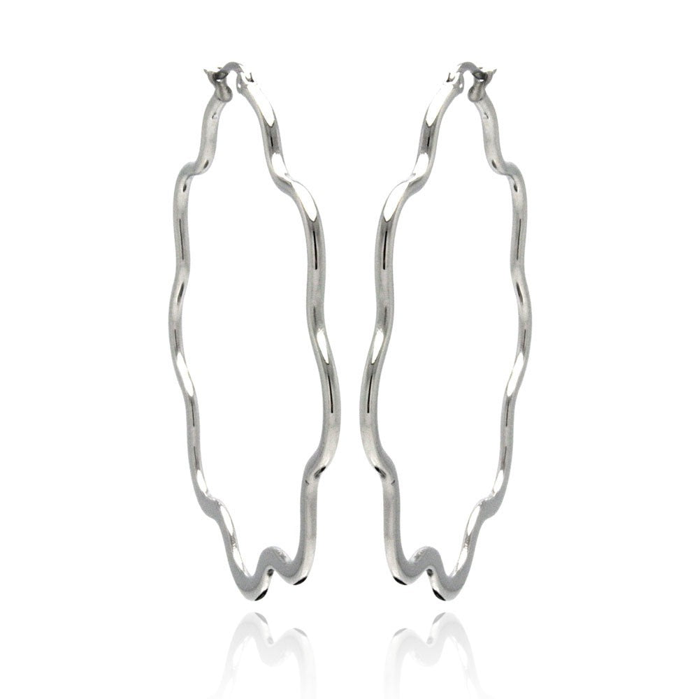Rhodium Plated Stainless Steel Flat Wave Hoop Earrings - SSE00062