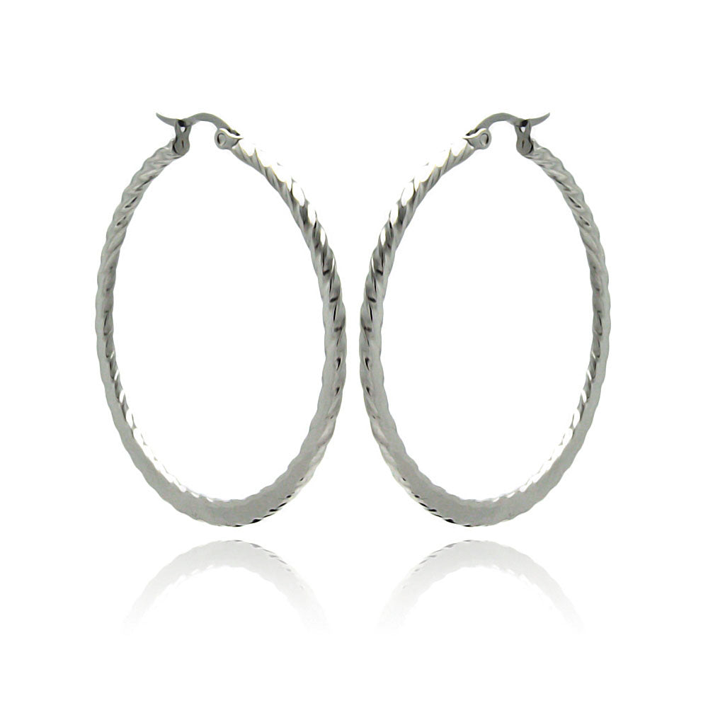 Rhodium Plated Stainless Steel Twisted Flat Hoop Earrings - SSE00063