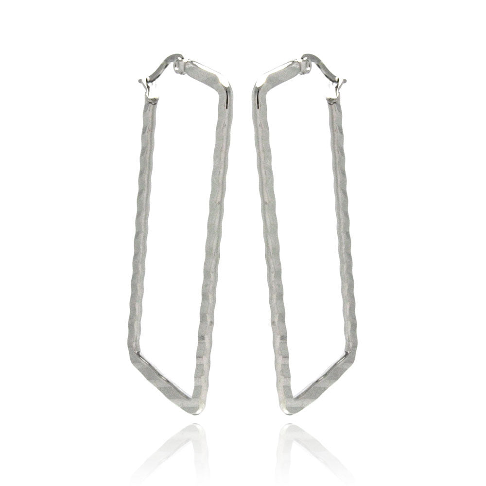 Rhodium Plated Stainless Steel Rectangle Crinkle Hoops Earrings - SSE00066