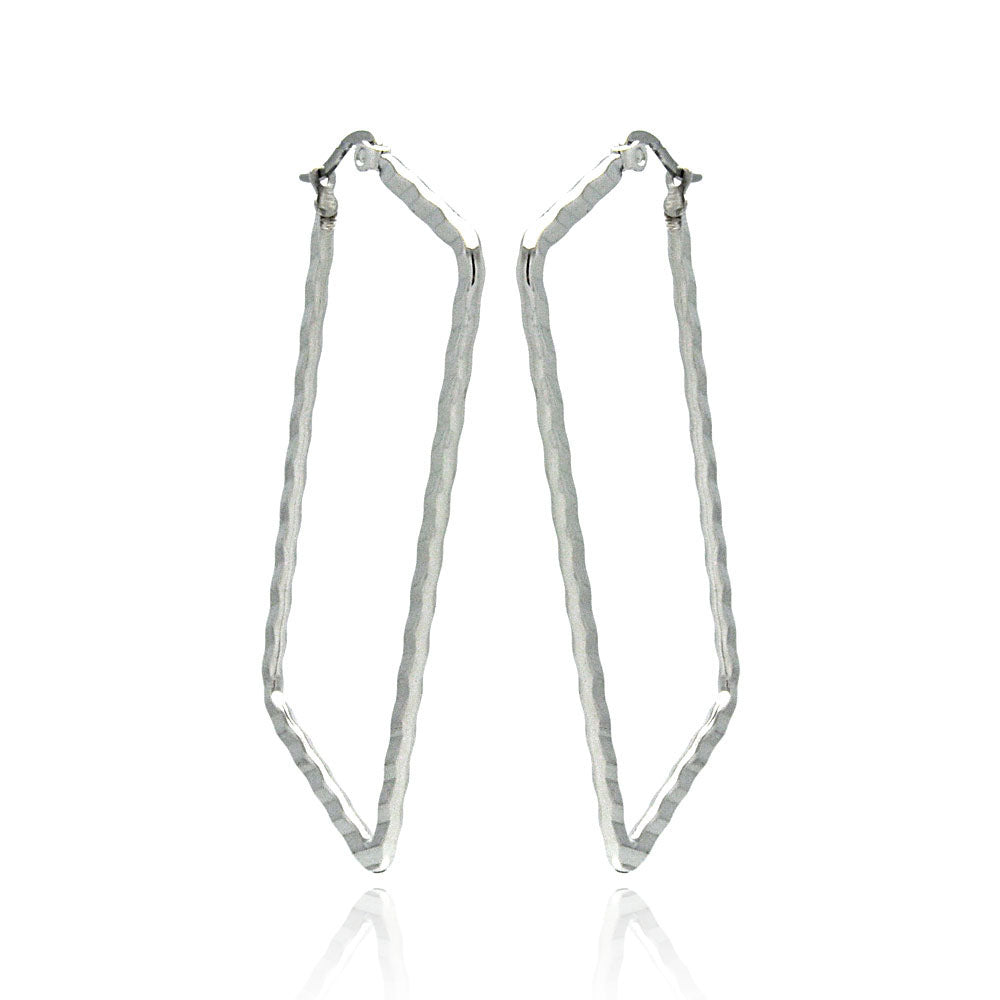 Rhodium Plated Stainless Steel Rectangle Crinkle Hoops Earrings - SSE00066