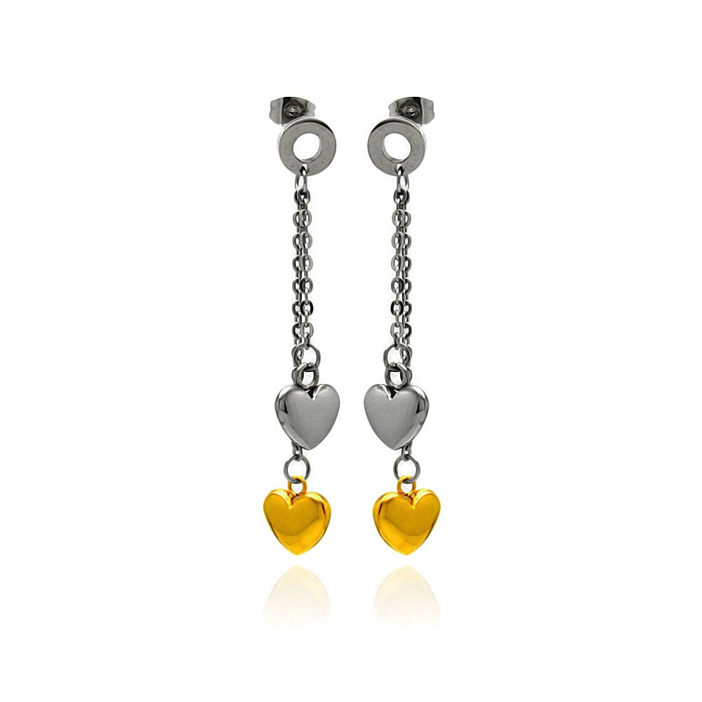 Gold & Rhodium Plated Stainless Steel Multi Heart Dangle Earrings - SSE00098