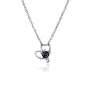 Rhodium Plated Stainless Heart Rose Pendant Necklace - SSN00035