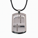 Rhodium Plated Stainless Black Double CZ Cross Dog Tag Pendant Necklace - SSN00049
