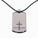 Rhodium Plated Stainless Black CZ Cross Dog Tag Pendant Necklace - SSN00050