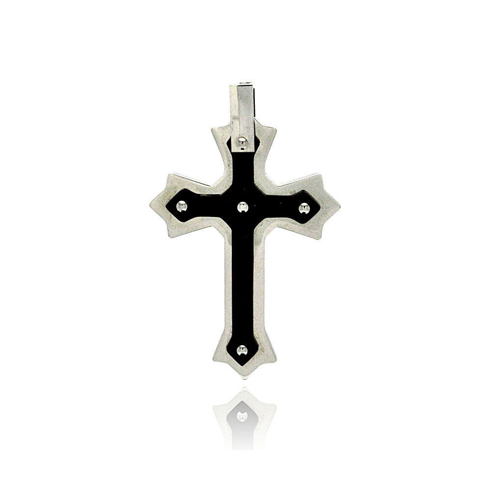 Black & Rhodium Plated Stainless Steel Double Layer Cross Pendant - SSP00175