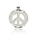 Rhodium Plated Stainless Steel Hammered Peace Sign Pendant - SSP00203
