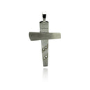 Rhodium Plated Stainless Steel Striped CZ Cross Pendant - SSP00224