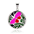 Rhodium Plated Stainless Steel Vibrant Enamel Butterfly Disc Pendant - SSP00236
