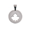 Rhodium Plated Stainless Steel Maple Leaf Disc Pendant - SSP00515