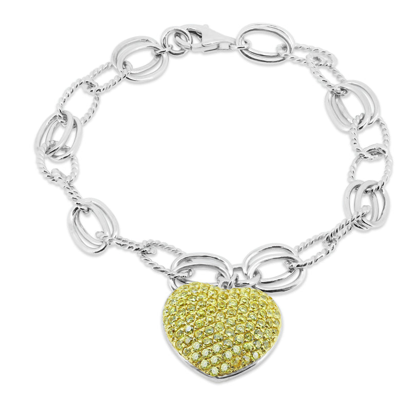 Closeout-Silver 925 Rhodium Plated Yellow CZ Heart Bracelet - STB00345