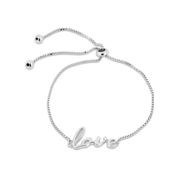 Rhodium Plated 925 Sterling Silver Lover Lariat Chain Bracelet - STB00620